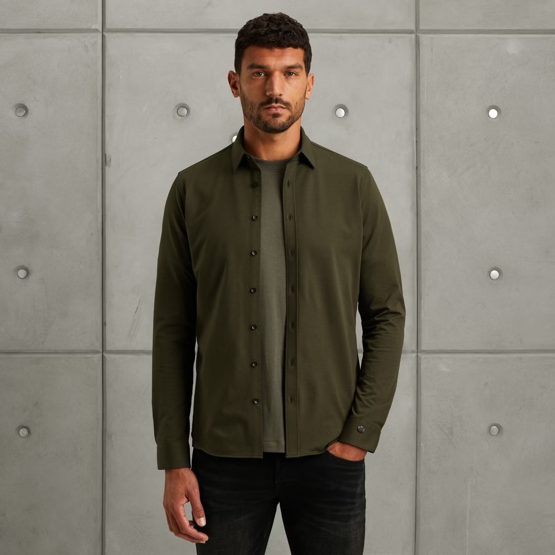 Overhemd twill jersey - groen