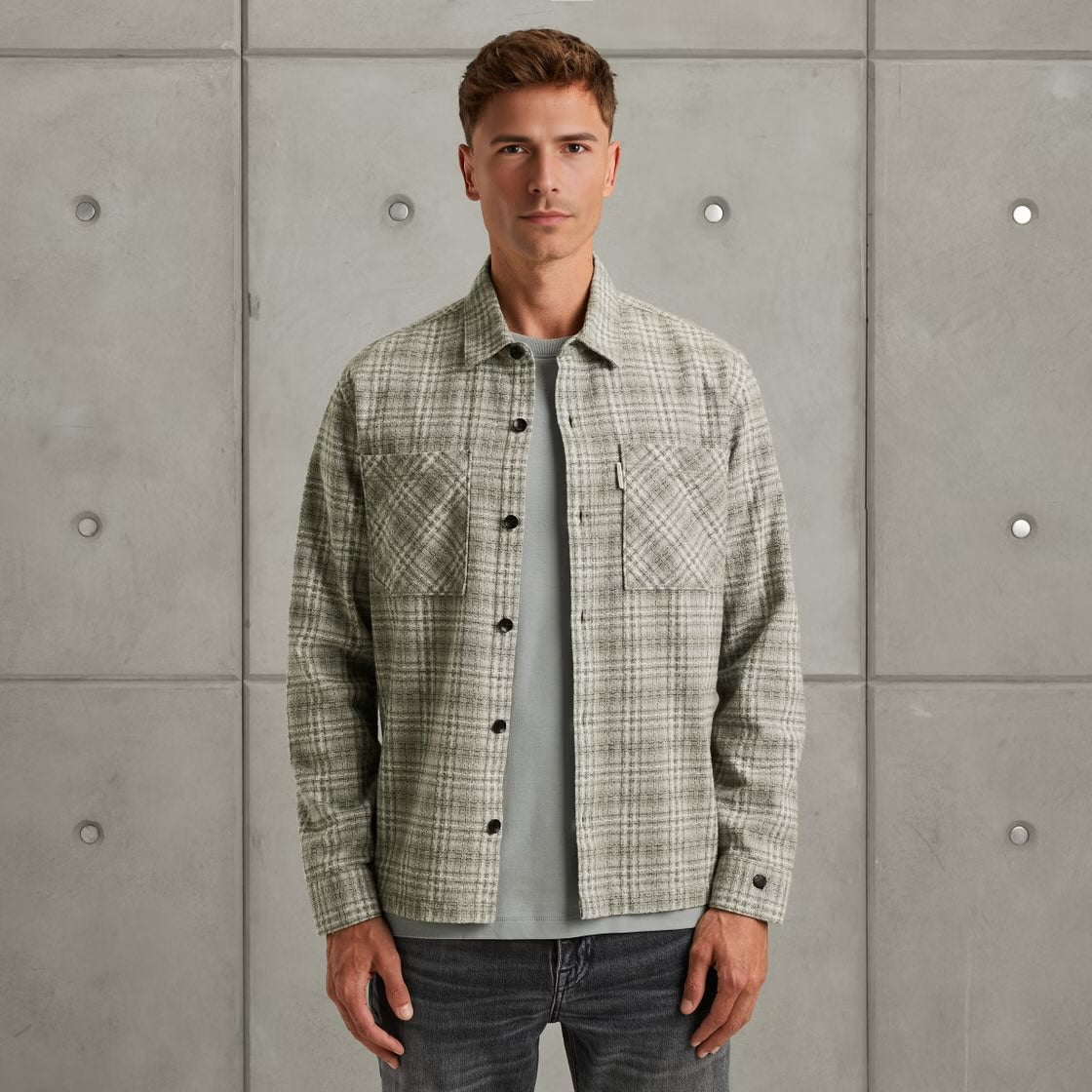 Overshirt ruit met zakken - grijs