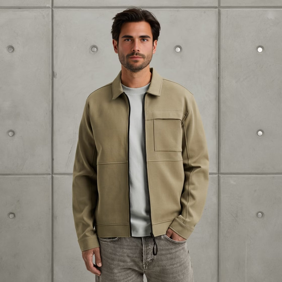 Overshirt met ritssluiting -khaki