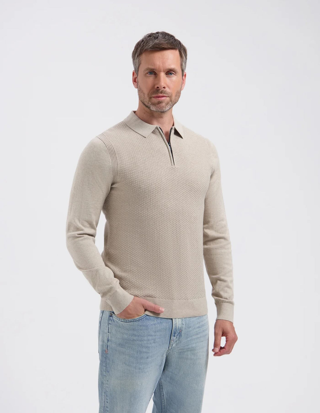 Trui EDUARD polokraag met rits - beige