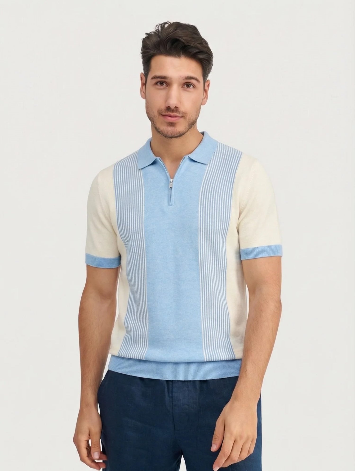 Polo knitted met quarter zip - blauw