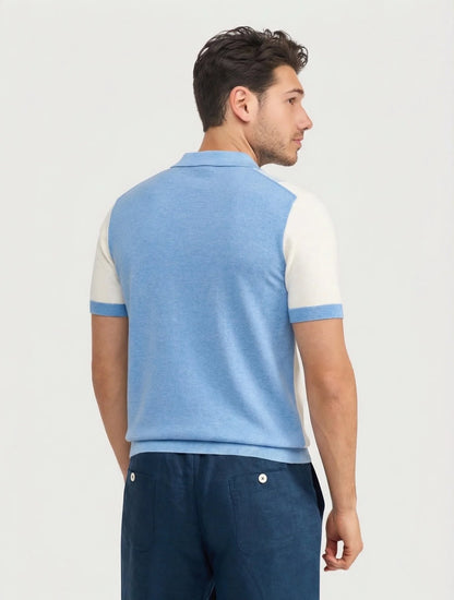 Polo knitted met quarter zip - blauw