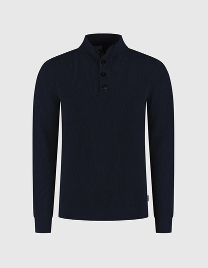 Trui LESLEY met rits en knoop - blauw