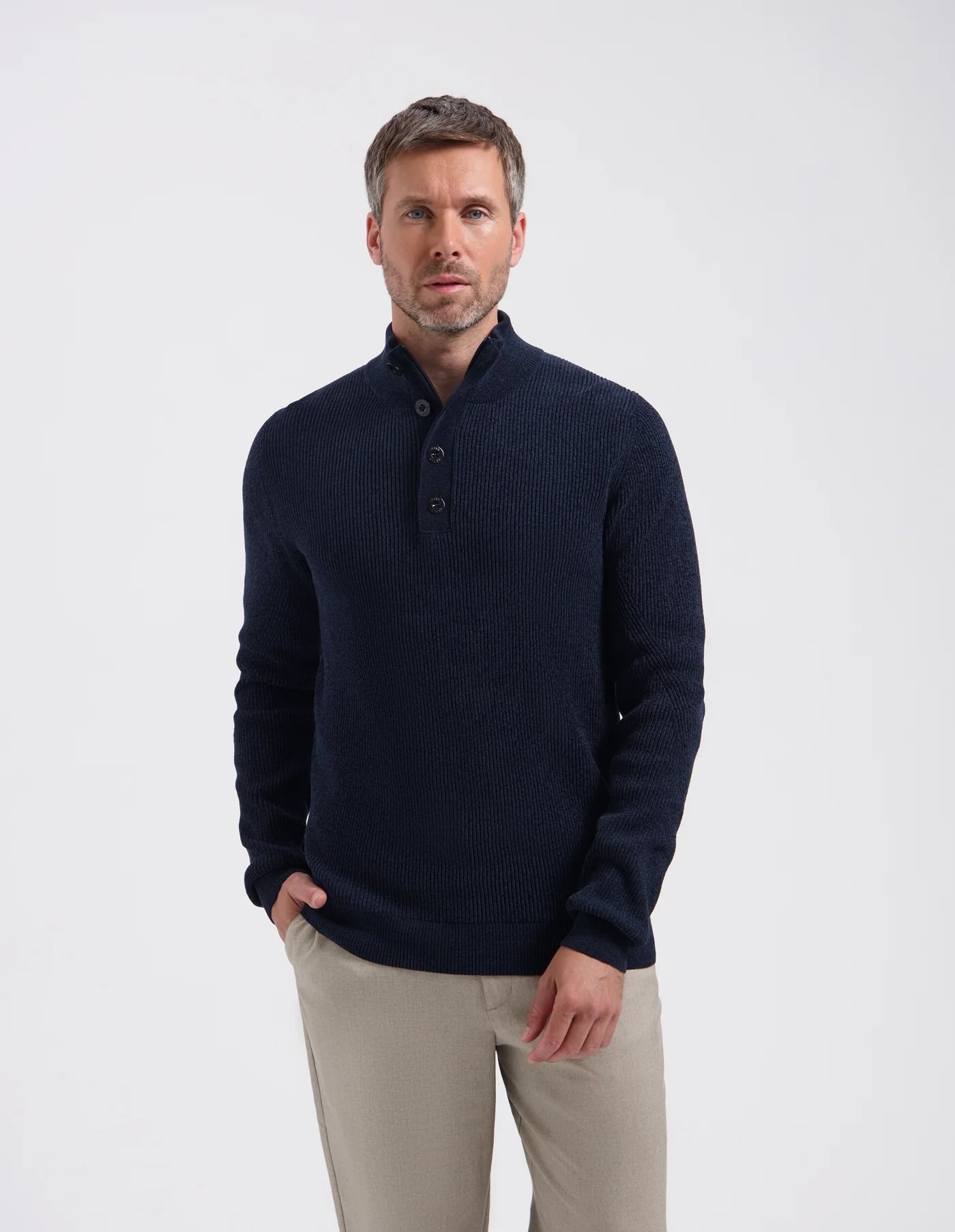 Trui LESLEY met rits en knoop - blauw