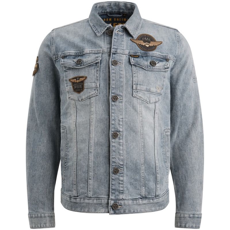 Jack denim met badges - blauw
