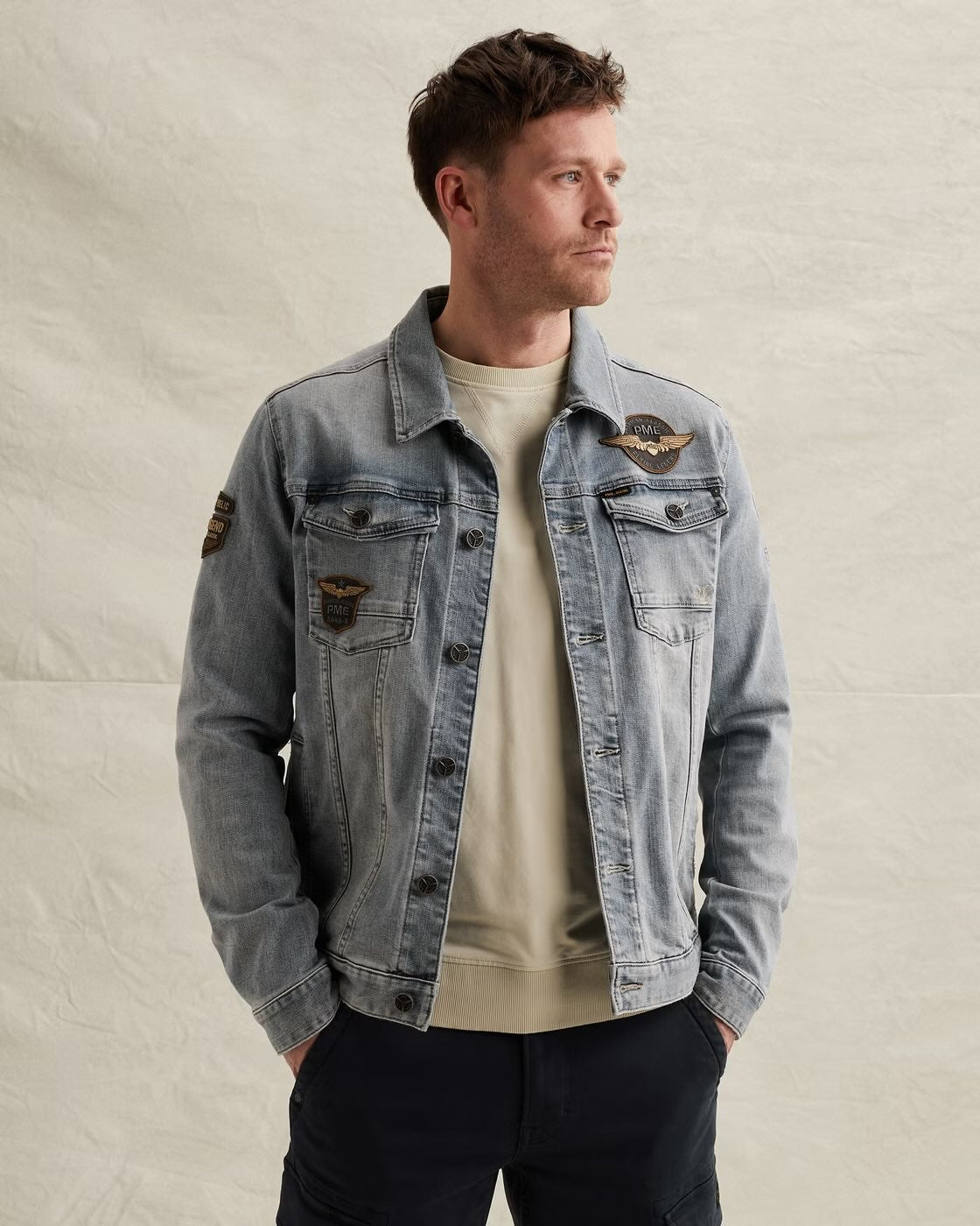 Jack denim met badges - blauw