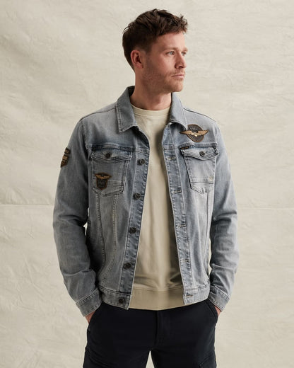 Jack denim met badges - blauw