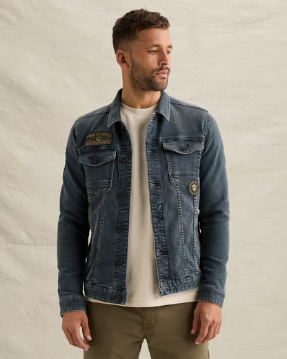 Jack denim met badges - middenblauw