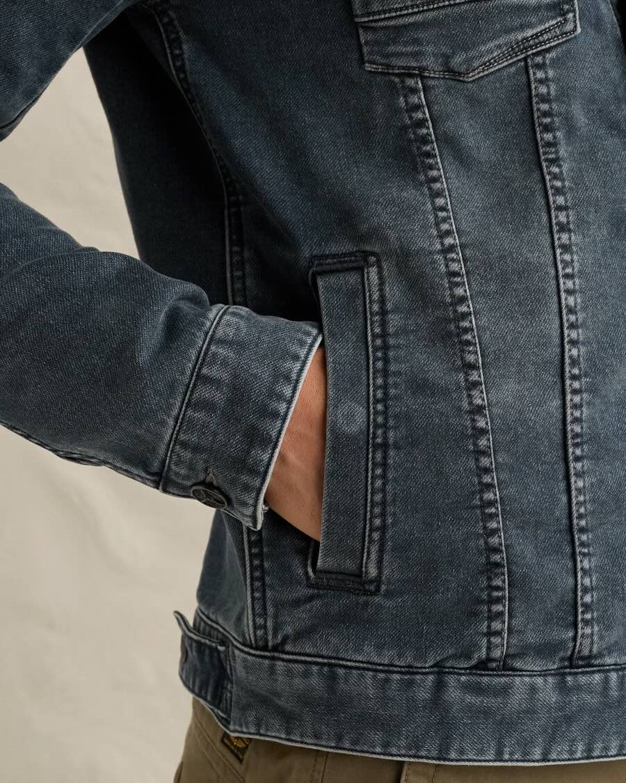 Jack denim met badges - middenblauw