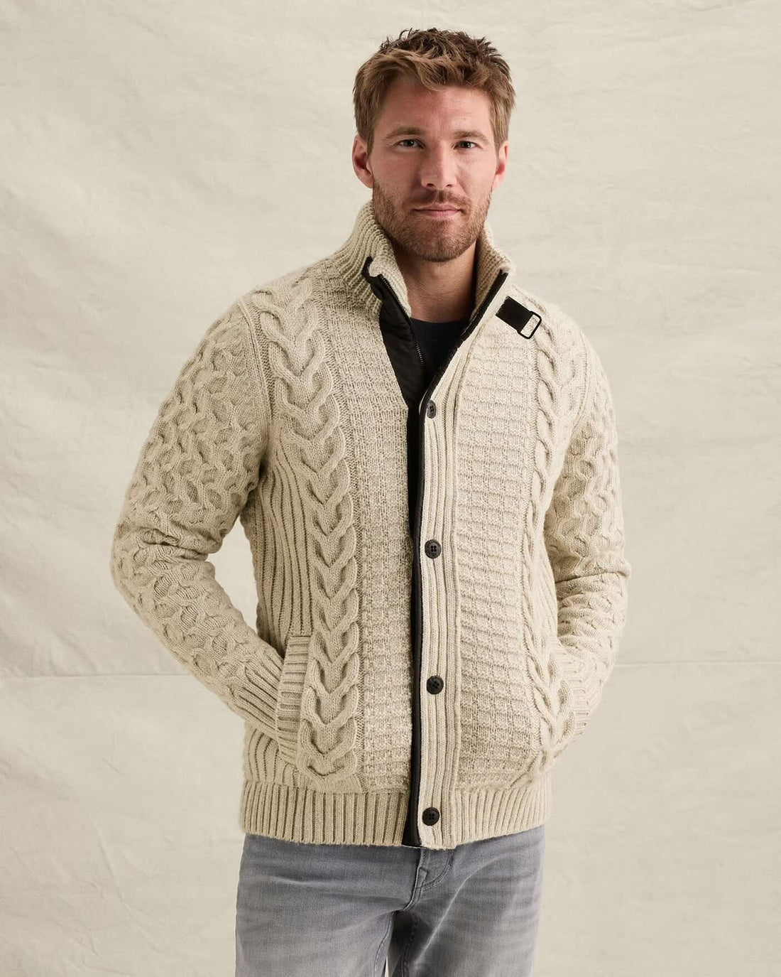 Vest wolblend met kabelpatroon - bone white