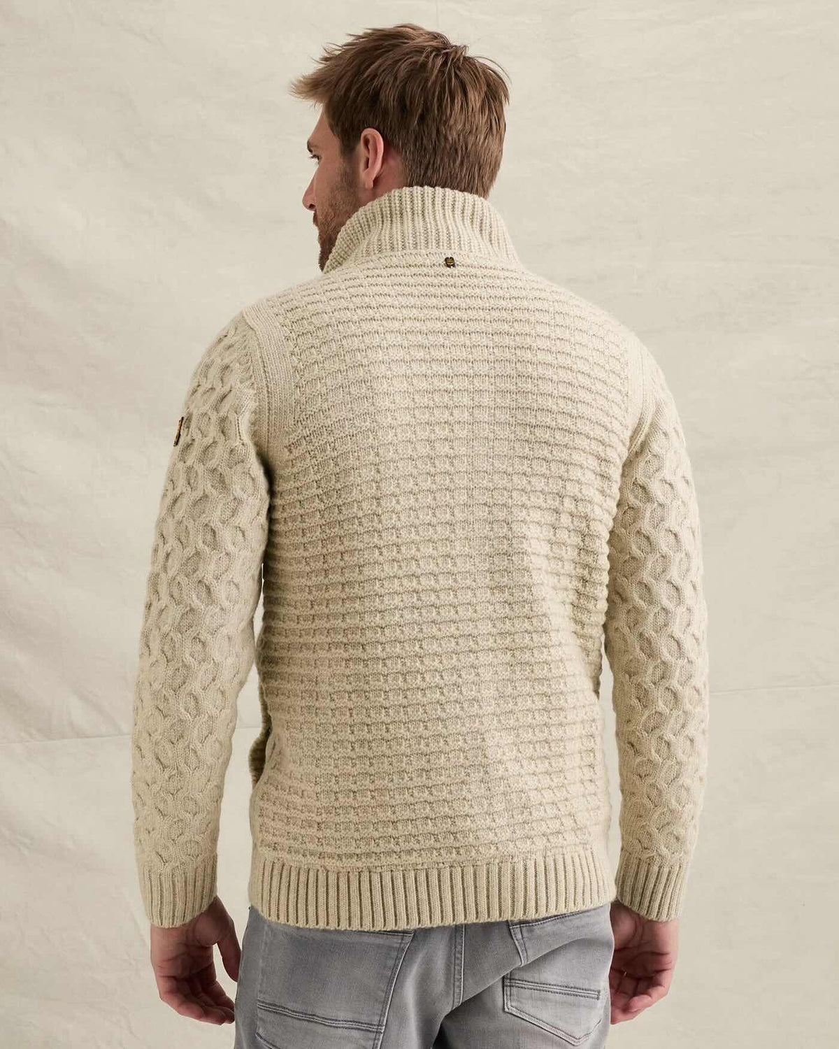 Vest wolblend met kabelpatroon - bone white