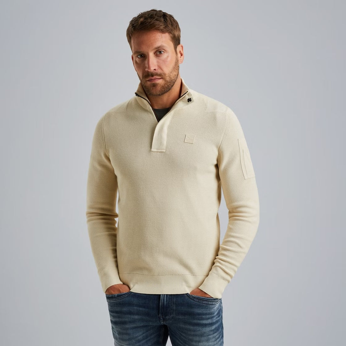 Trui met halve rits - beige