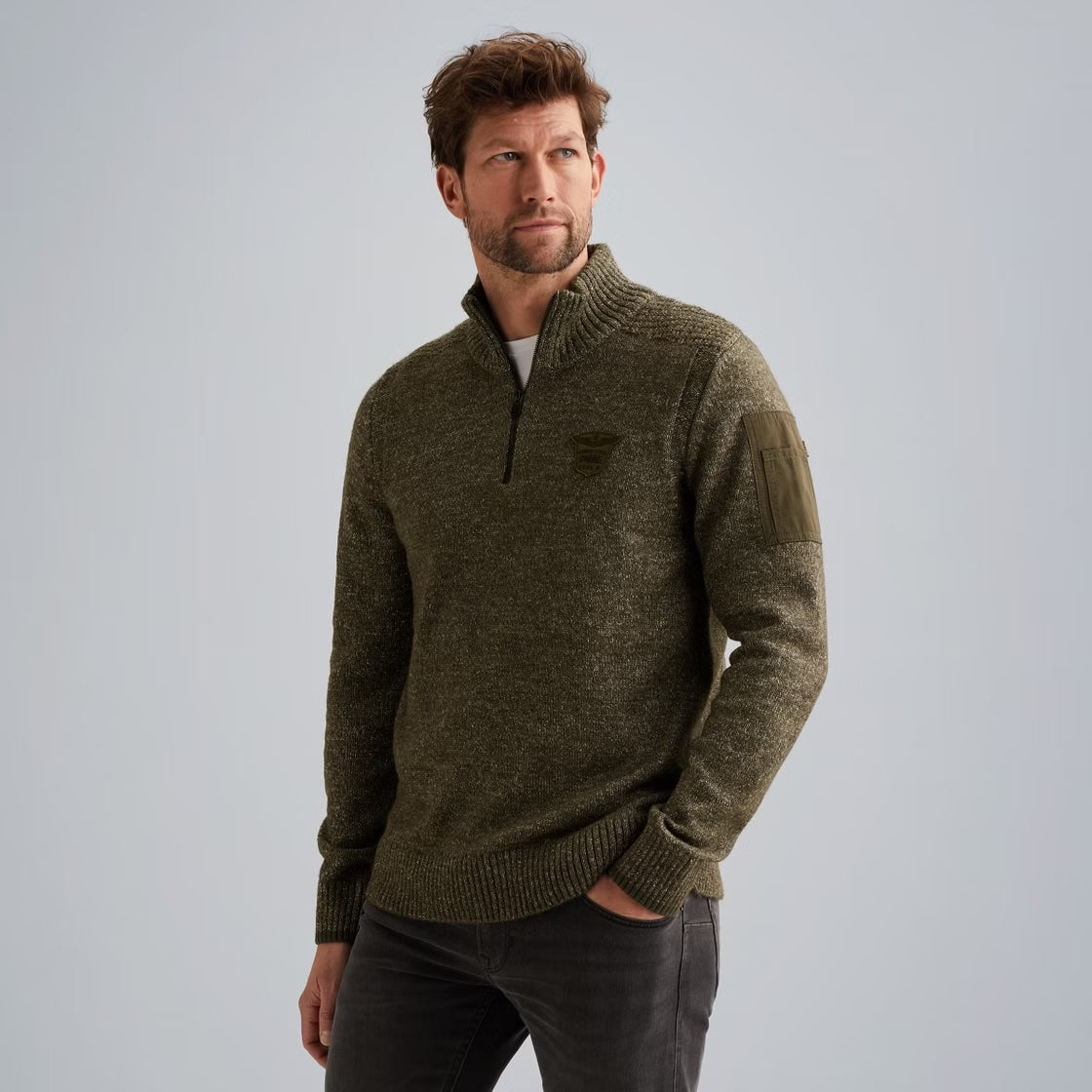 Trui met halve rits - groen