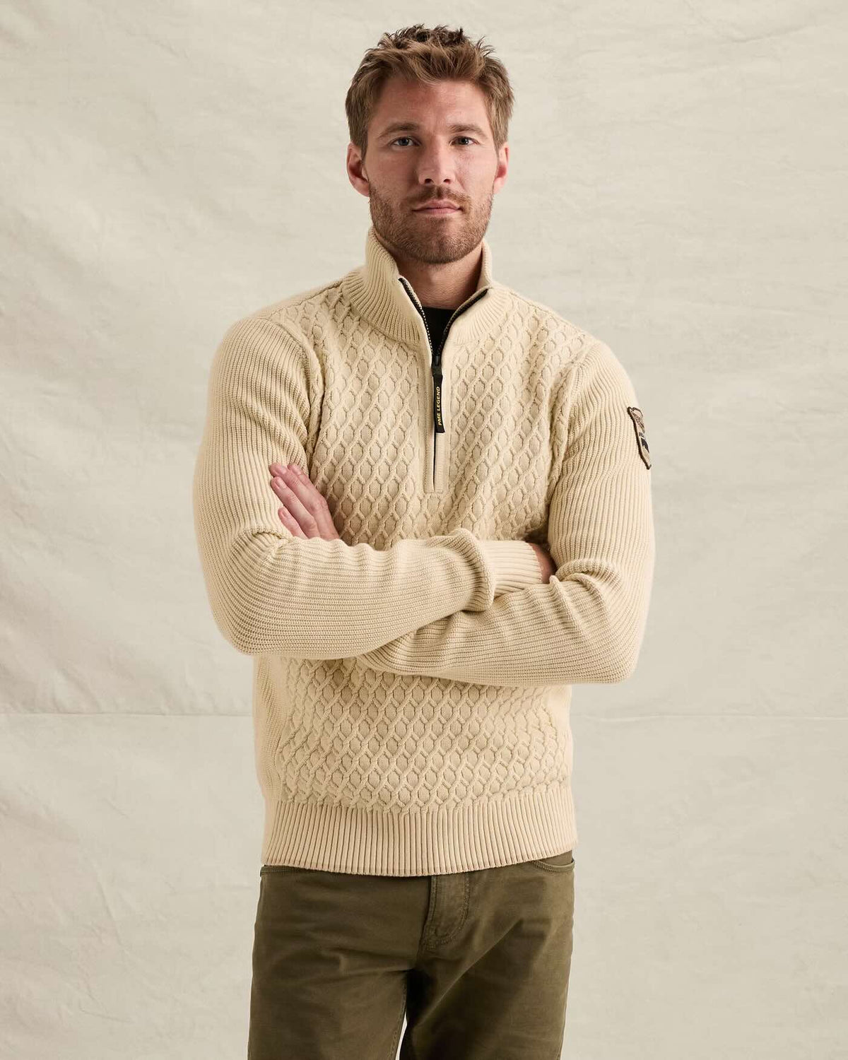Trui met halve rits - beige