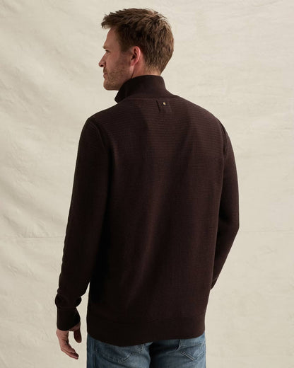 Trui mouliné met halve rits - aubergine