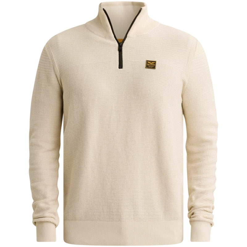 Trui mouliné met halve rits - bone white