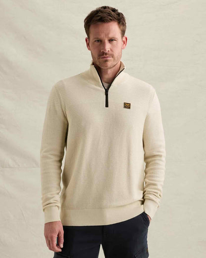 Trui mouliné met halve rits - bone white