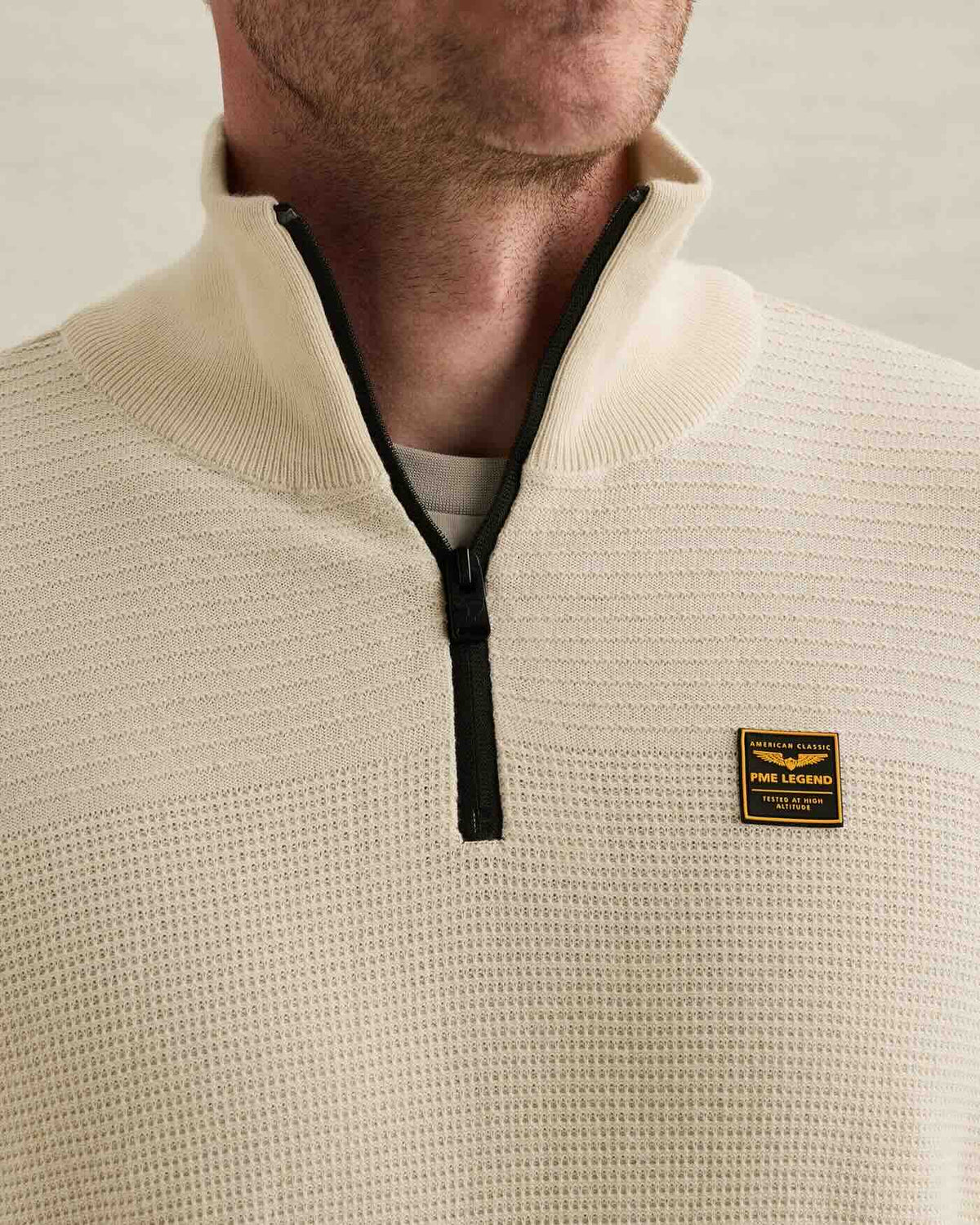 Trui mouliné met halve rits - bone white