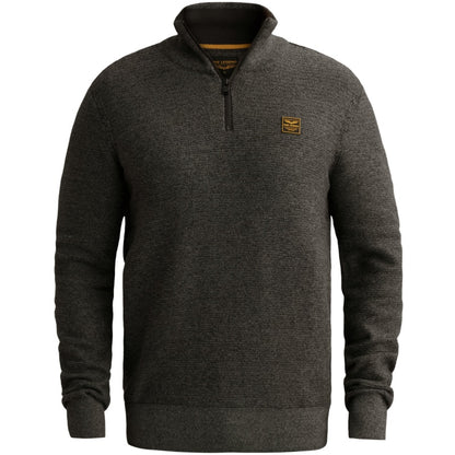 Trui mouliné met halve rits - jet black