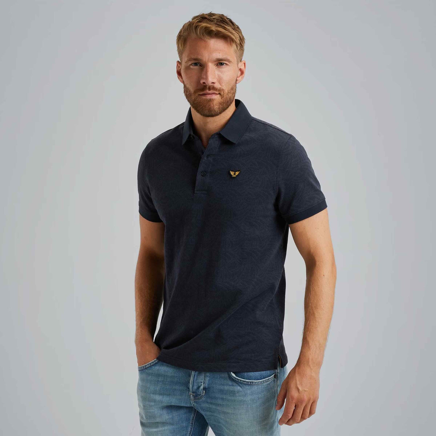 Polo jacquardpatroon - blauw
