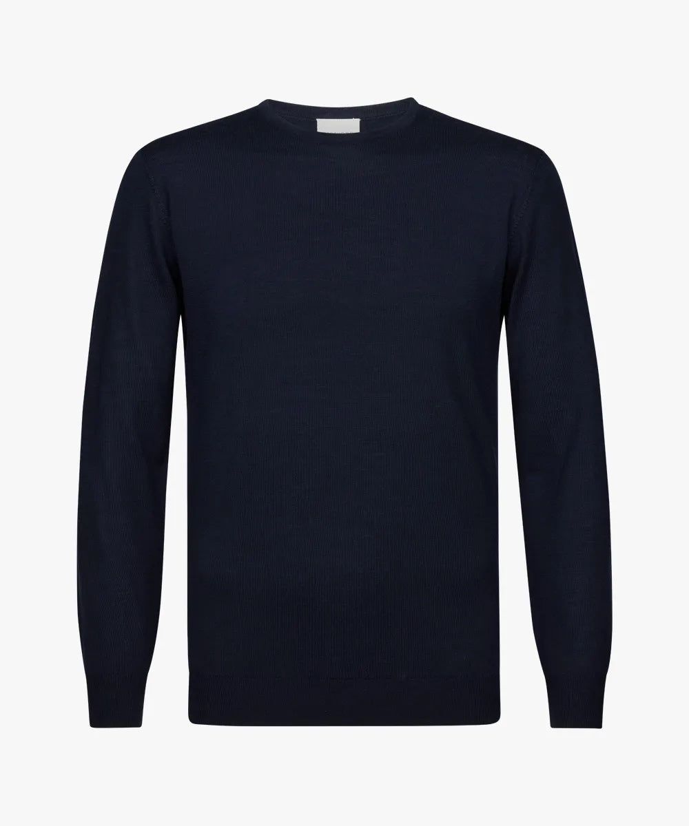Trui merino crewneck - navyblauw