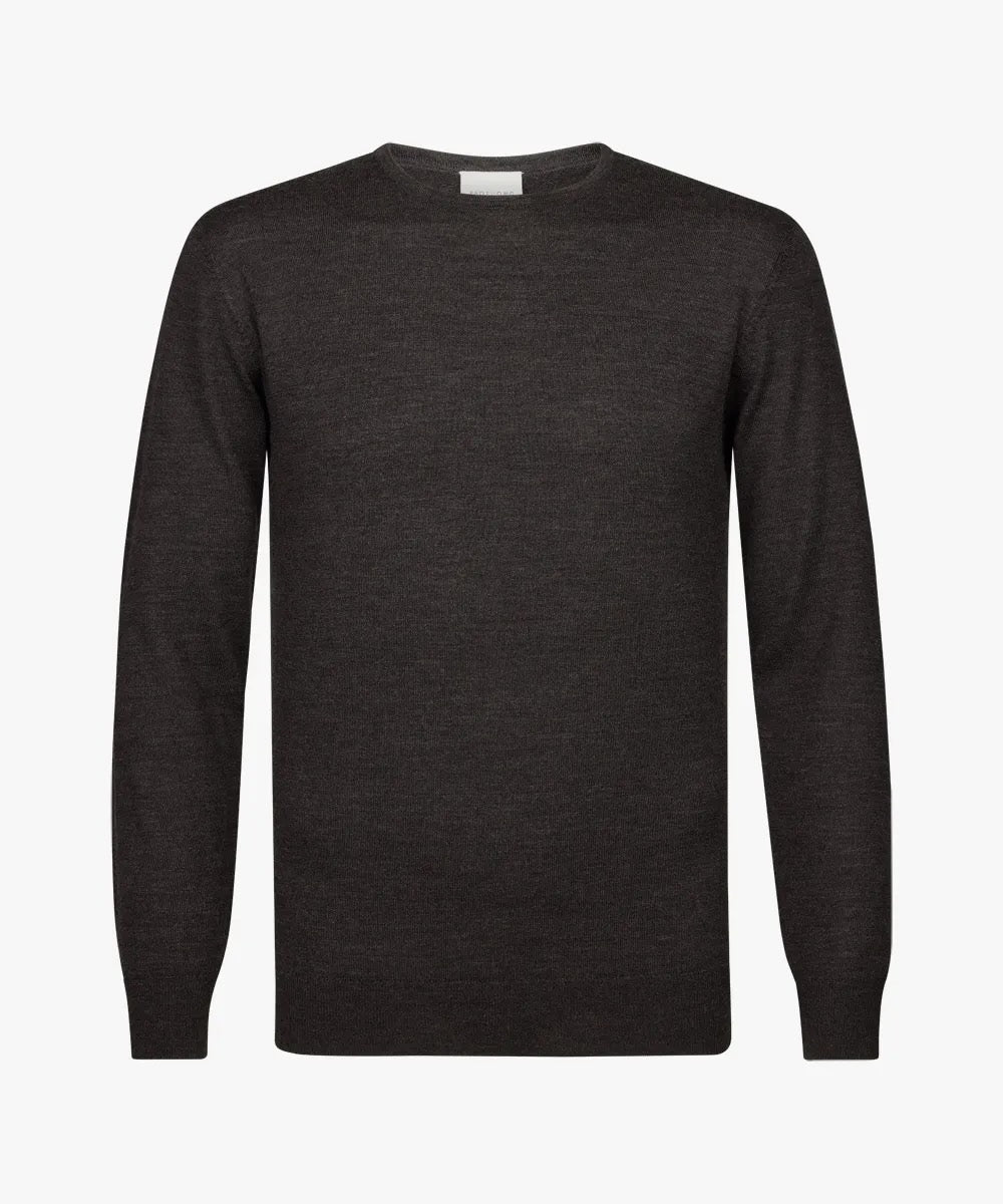 Trui merino crewneck - donkerbruin