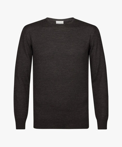 Trui merino crewneck - donkerbruin