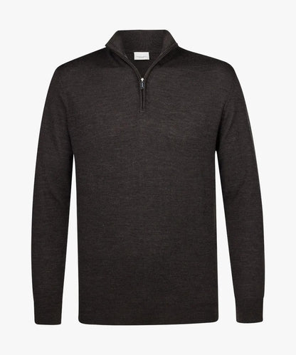Trui merino halfzip - donkerbruin