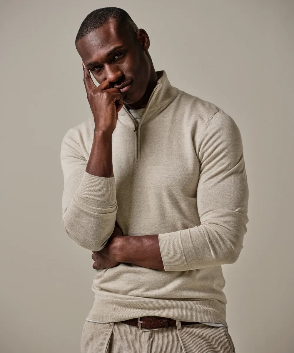 Trui merino halfzip - beige