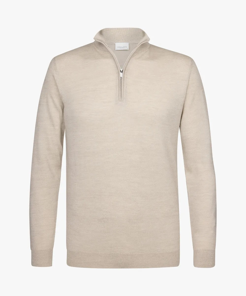 Trui merino halfzip - beige
