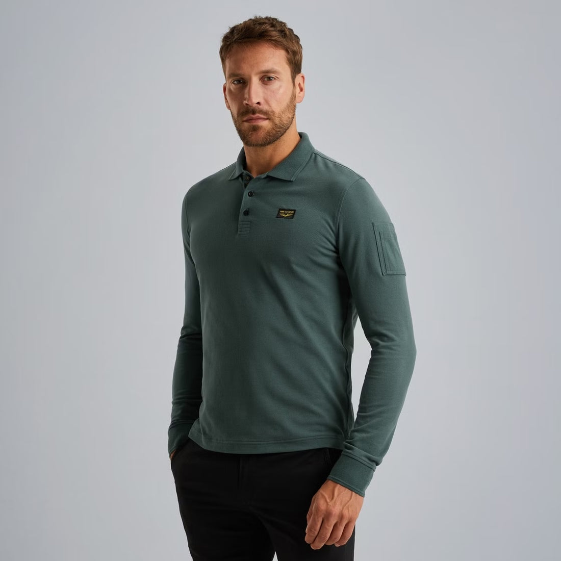 Polo lange mouw - blauw/groen