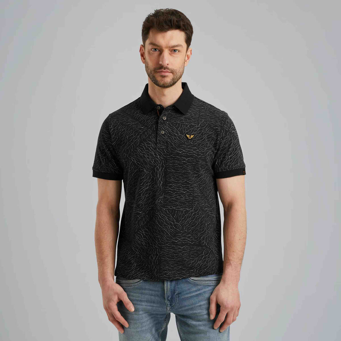 Polo met allover print - blauw