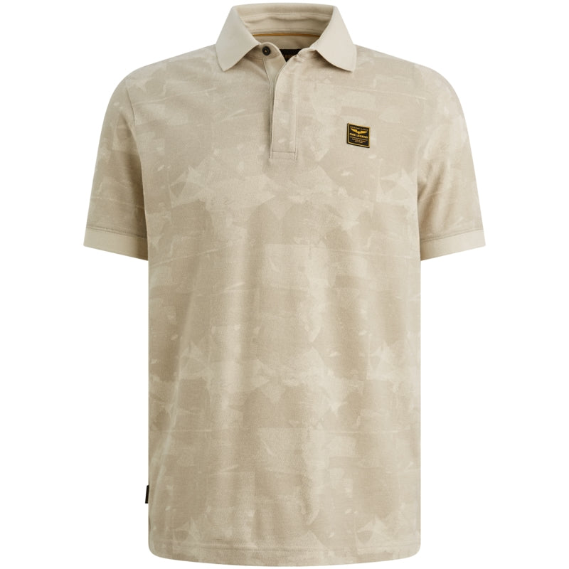 Polo piqué met allover print - bone white