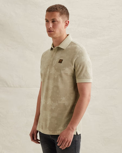 Polo piqué met allover print - bone white
