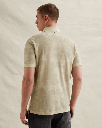 Polo piqué met allover print - bone white