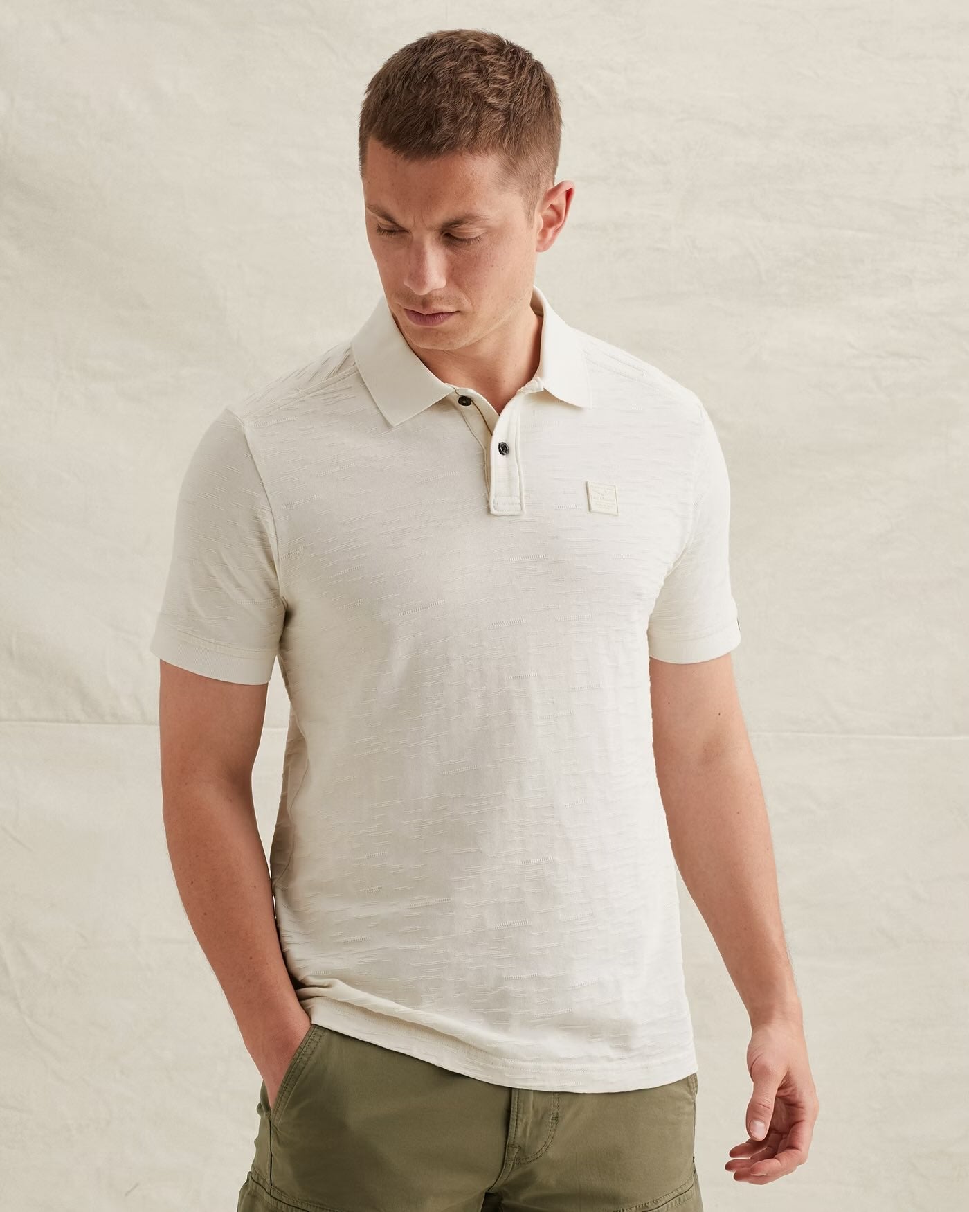 Polo jersey jacquardpatroon - beige