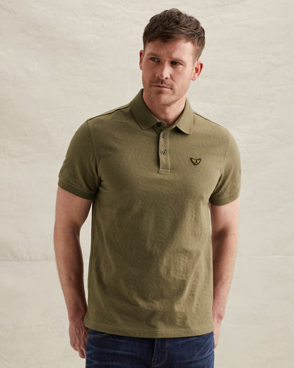 Polo jersey met jacquardpatroon - dusky green