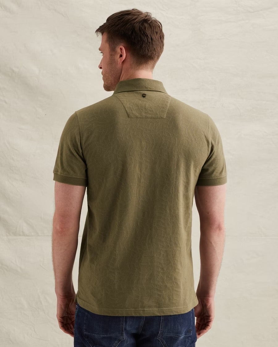 Polo jersey met jacquardpatroon - dusky green