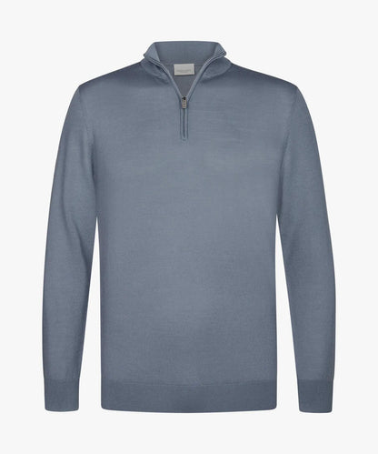 Trui merino half zip- blauw