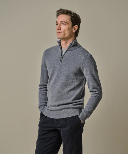 Trui wol half zip- blauw