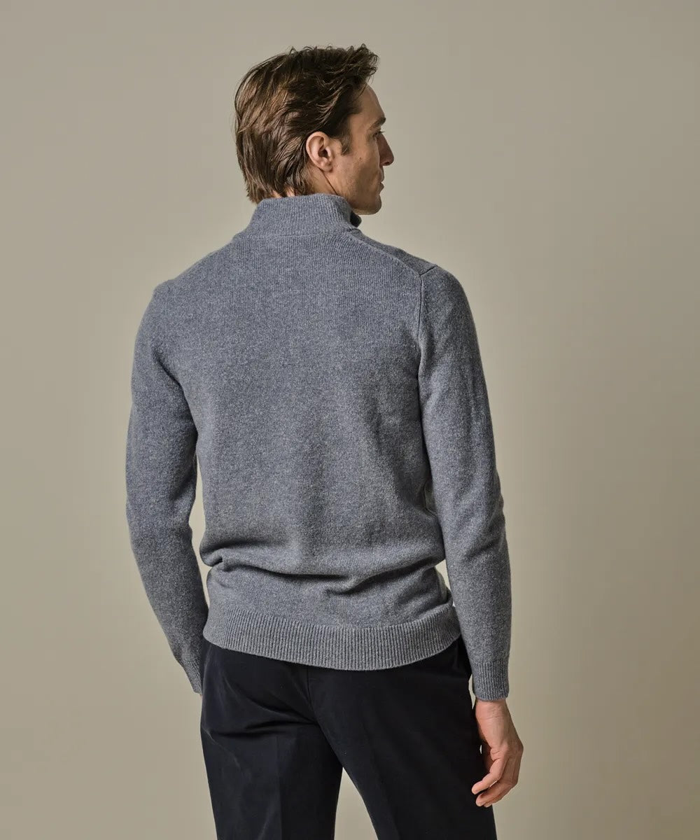 Trui wol half zip- blauw
