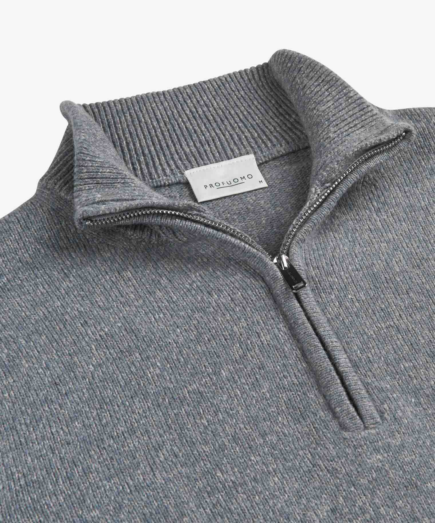 Trui wol half zip- blauw