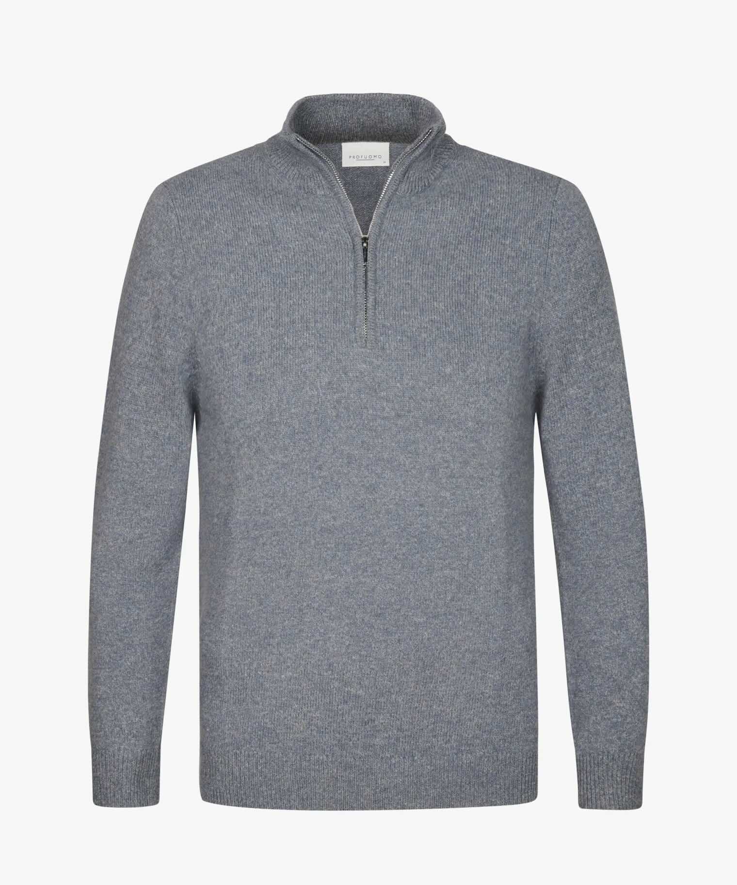 Trui wol half zip- blauw