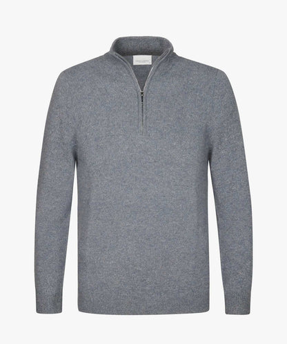 Trui wol half zip- blauw