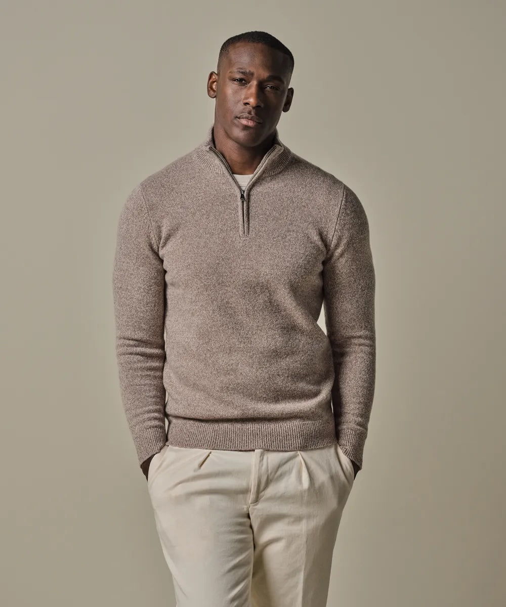 Trui wol half zip- beige