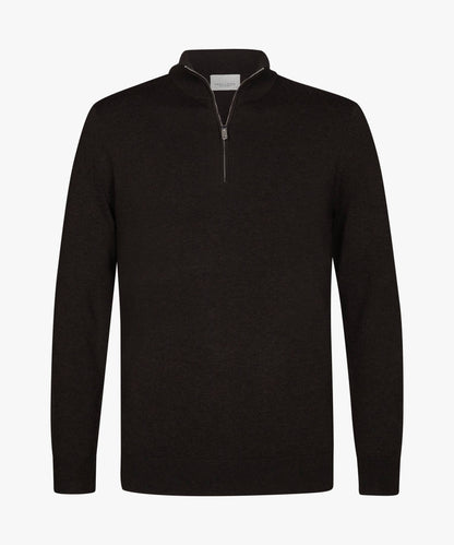 Trui luxury basic half zip- donkerbruin
