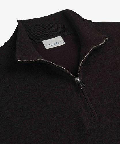 Trui luxury basic half zip- donkerbruin