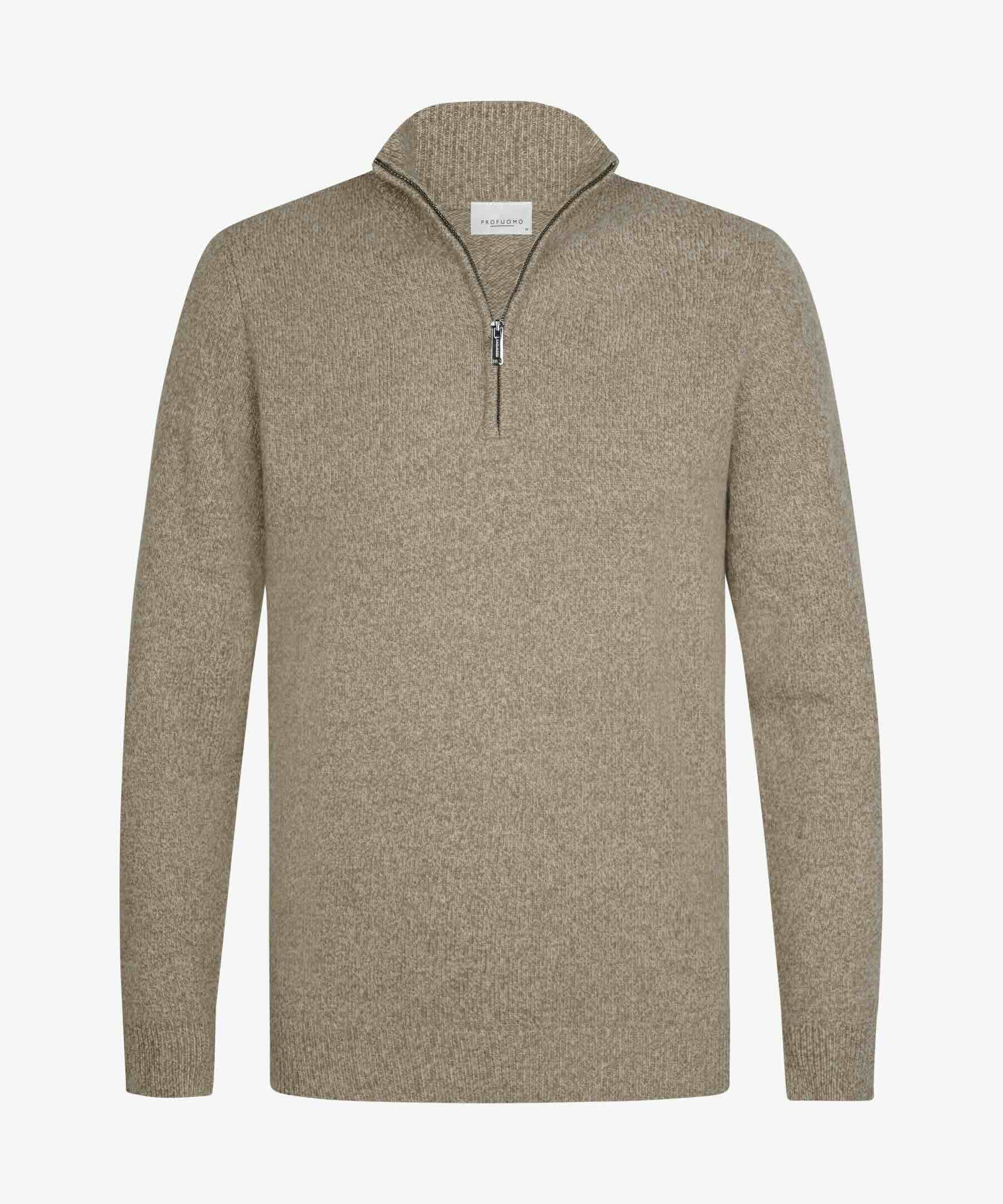Trui two-tone wol half zip- beige