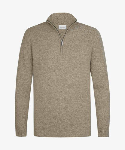 Trui two-tone wol half zip- beige