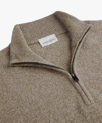 Trui two-tone wol half zip- beige